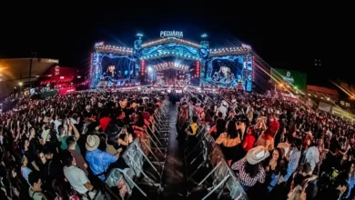 Banda Raça Negra se apresentando em um palco iluminado.