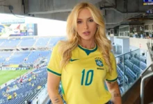 Virginia Fonseca no estádio do Maracanã durante jogo do Brasil.