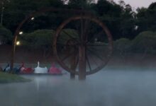 Paisagem fria em Jataí, Goiás, com termômetro marcando 8 ºC.