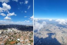 Imagem aérea de Goiânia capturada por balões de gás hélio a 3 km de altitude.