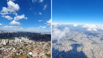 Imagem aérea de Goiânia capturada por balões de gás hélio a 3 km de altitude.