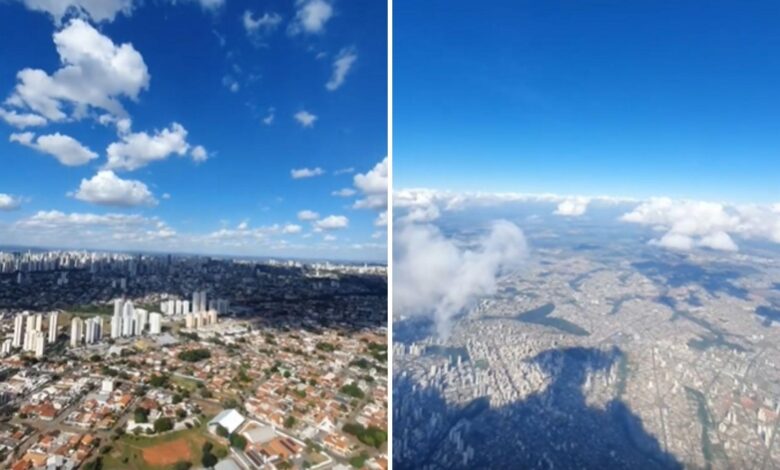 Imagem aérea de Goiânia capturada por balões de gás hélio a 3 km de altitude.
