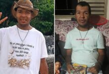 Cartazes de busca por Denilson Borges Oliveira espalhados em Trindade.