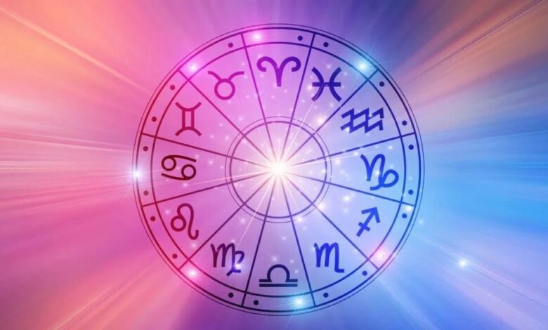 Símbolos dos signos do zodíaco em um círculo.