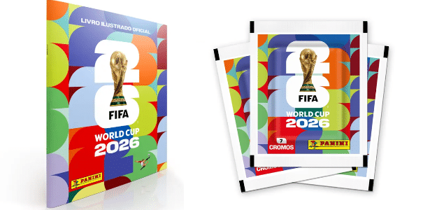 Imagem ilustrativa de figurinhas da Copa do Mundo e dispositivos eletrônicos.