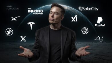 Elon Musk em evento de lançamento, destacando sua visão empreendedora.