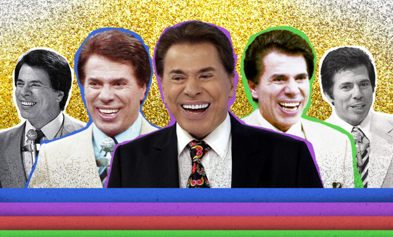 Silvio Santos em um estúdio de televisão.