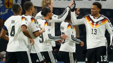 Jogadores da seleção da Alemanha em campo durante a Copa do Mundo 2026.