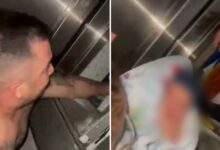 Pai resgatando recém-nascido de elevador parado em maternidade de Goiânia.