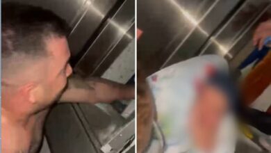 Pai resgatando recém-nascido de elevador parado em maternidade de Goiânia.