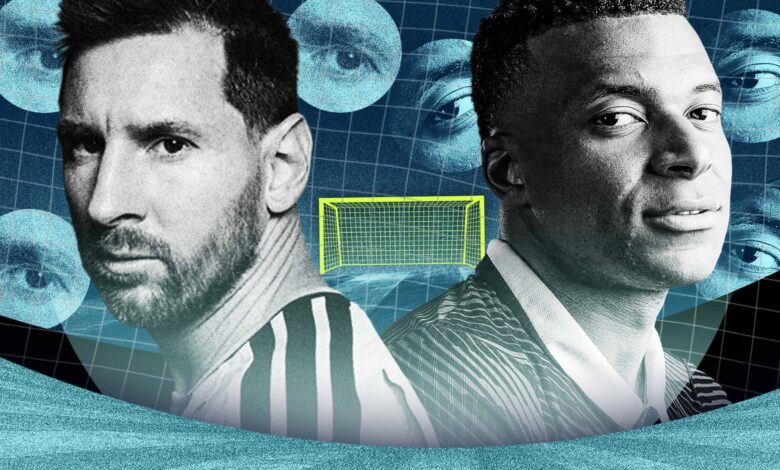 Messi e Mbappé em campo durante a Copa do Mundo 2026.