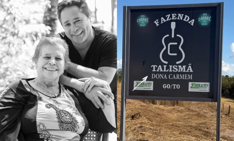 Leonardo e sua mãe, Dona Carmem, em momento de homenagem.
