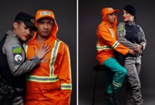 Andreia Guimarães e José Francisco posam juntos em um ensaio fotográfico.