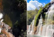 Vista de uma cachoeira na Chapada dos Veadeiros.