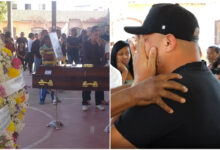 Velório de Jussara Rodrigues com familiares e amigos presentes.