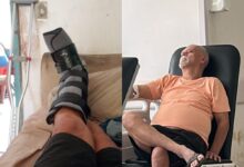Idoso utilizando bengala para caminhar com segurança.