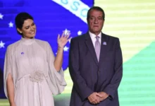 Valdemar Costa Neto e Michelle Bolsonaro em evento do PL Mulher.