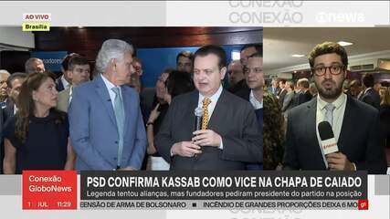 Ronaldo Caiado e Gilberto Kassab em evento político em Brasília.