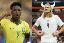 Vini Jr. e Erling Haaland em campo durante a Copa do Mundo de 2026.