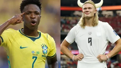 Vini Jr. e Erling Haaland em campo durante a Copa do Mundo de 2026.