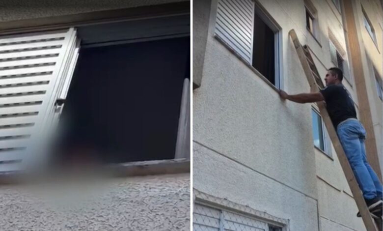 Apartamento em Goiânia onde menino foi encontrado trancado, com roupas e lixo espalhados.