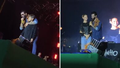 Gusttavo Lima no palco com seu filho Samuel em Rio Verde.