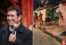 Caminhão desgovernado de Amado Batista colidido com uma casa em Goiânia.