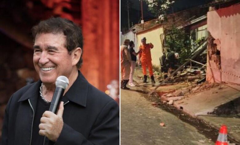 Caminhão desgovernado de Amado Batista colidido com uma casa em Goiânia.