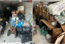 Carlos Coraspe, empresário venezuelano em Goiânia, em frente a doações arrecadadas.