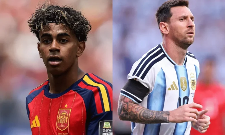Seleções de futebol da Espanha e Argentina em campo.