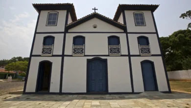 Estrutura montada em frente à Igreja Nosso Senhor do Bonfim, em Pirenópolis, durante gravação de DVD.
