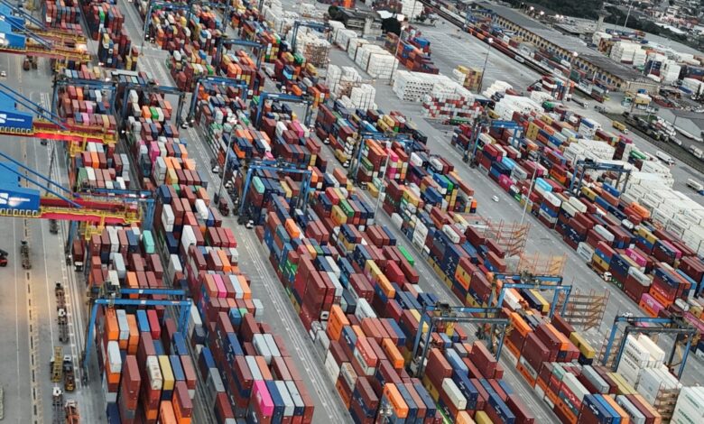 Vista aérea do Porto de Santos em São Paulo.