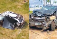 Imagem do local do acidente em Goiânia com destaque para a área isolada pela polícia.