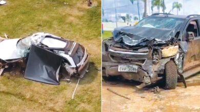 Imagem do local do acidente em Goiânia com destaque para a área isolada pela polícia.