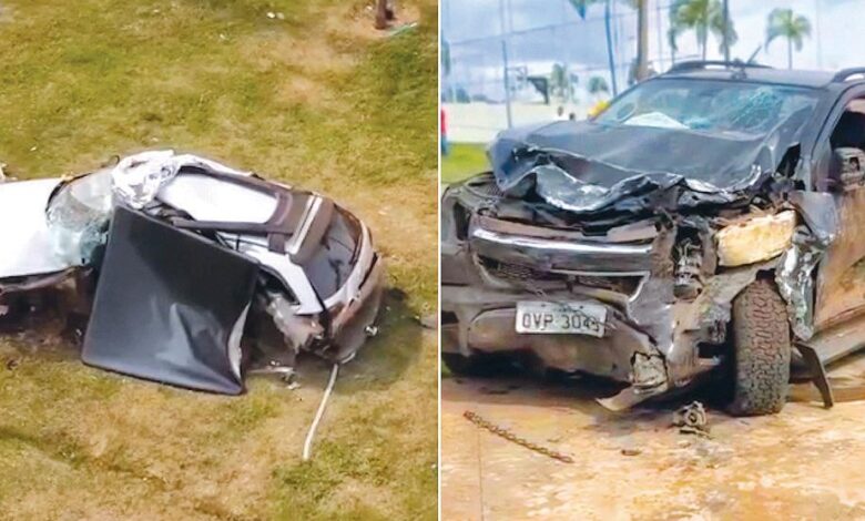 Imagem do local do acidente em Goiânia com destaque para a área isolada pela polícia.