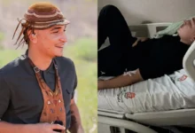 João Gomes deitado em maca hospitalar recebendo medicação intravenosa, acompanhado por sua esposa Ary Mirelle.