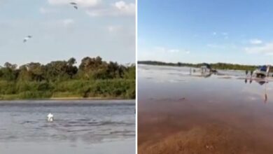 Bombeiros e voluntários em busca de homem desaparecido no Rio Araguaia.