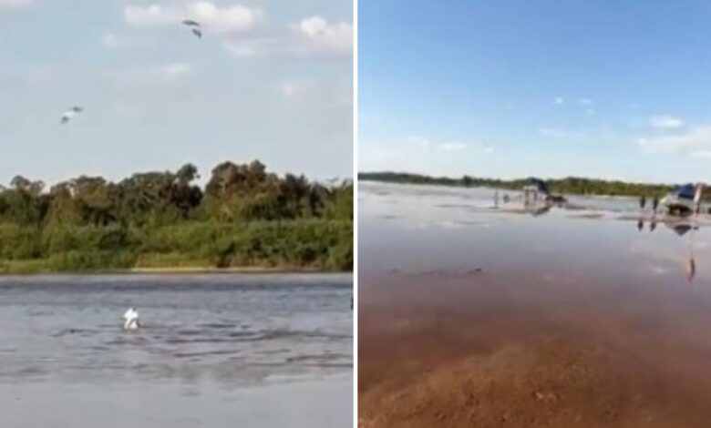 Bombeiros e voluntários em busca de homem desaparecido no Rio Araguaia.
