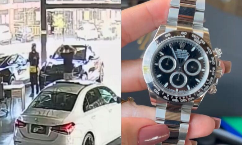 Imagem de relógio de luxo e joias apreendidas pela polícia em Goiânia.