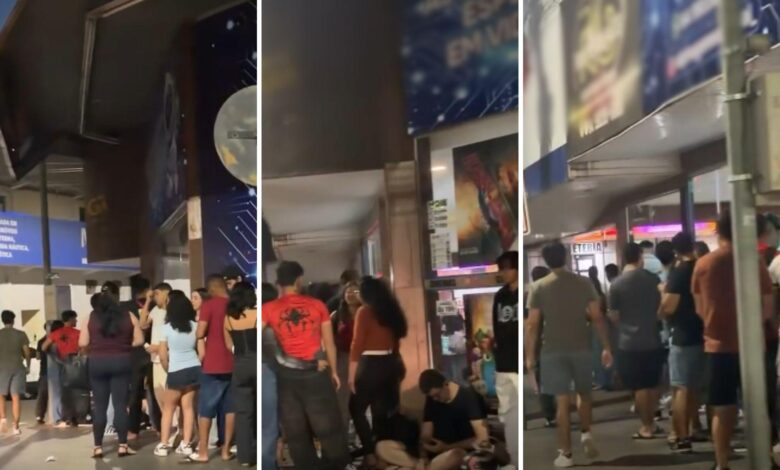 Multidão em fila para assistir ao filme do Homem-Aranha em Caldas Novas.