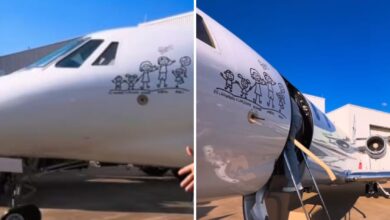 Zé Felipe e Virginia Fonseca ao lado do avião com adesivo da família.