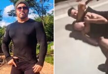 Imagem de Rafael Gomes Pereira aplicando golpe de estrangulamento em adolescente.