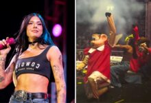 Ana Castela dançando no palco com DJ Jiraya Uai em Rondônia.