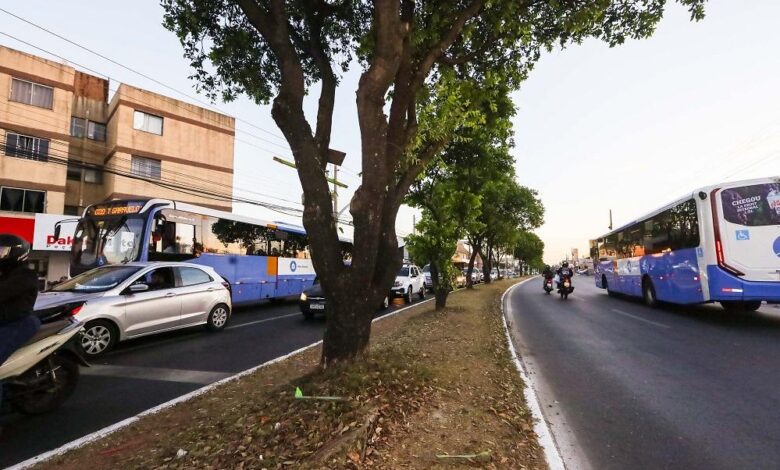 Avenida Rio Verde em Goiânia com bloqueio para obras do BRT Norte-Sul.