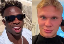 Erling Haaland com novo corte de cabelo curto.