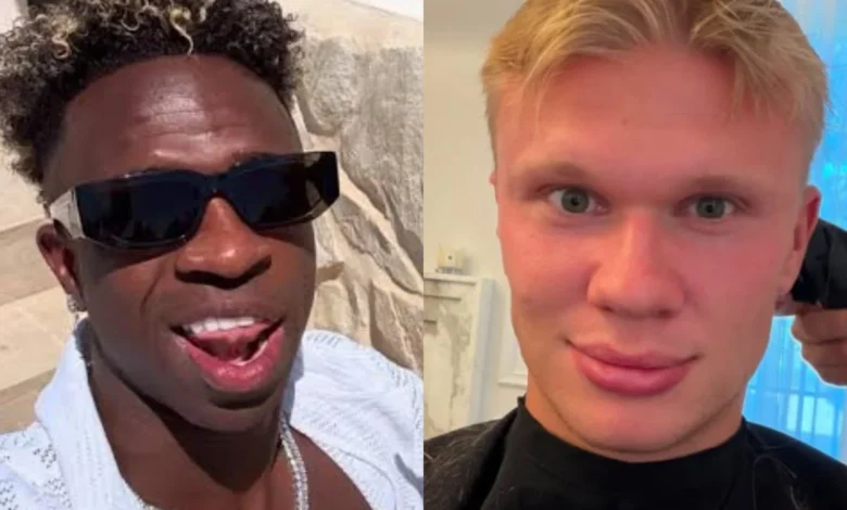Erling Haaland com novo corte de cabelo curto.