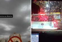 Céu nublado em Goiânia com nuvens carregadas, sinalizando chuva após calor intenso.