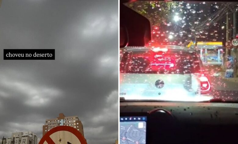 Céu nublado em Goiânia com nuvens carregadas, sinalizando chuva após calor intenso.