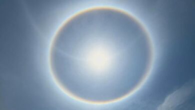 Imagem de um halo solar no céu de Goiás.