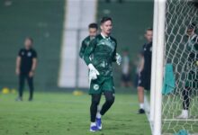 Goleiro Tadeu durante uma partida pelo Goiás Esporte Clube.